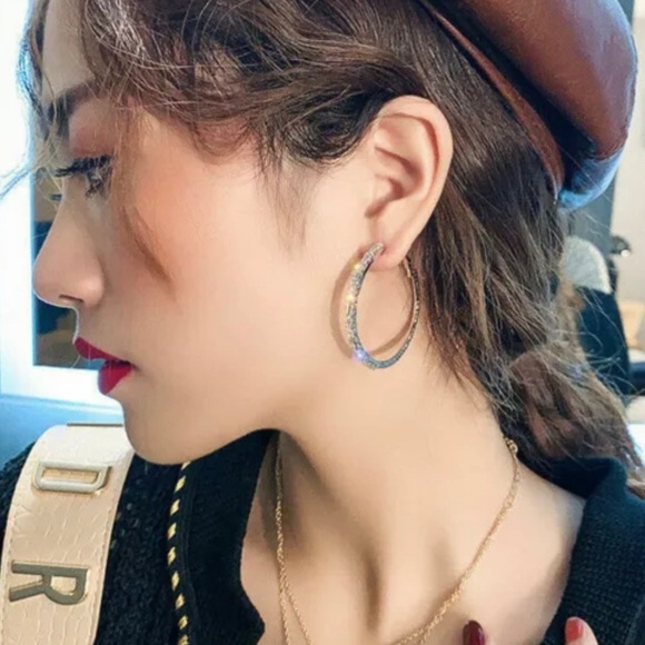 💎RESTOCK💎 925 sterling Silver Diamond Baguettes Hoop Earrings white sapphires - Picture 4 of 9